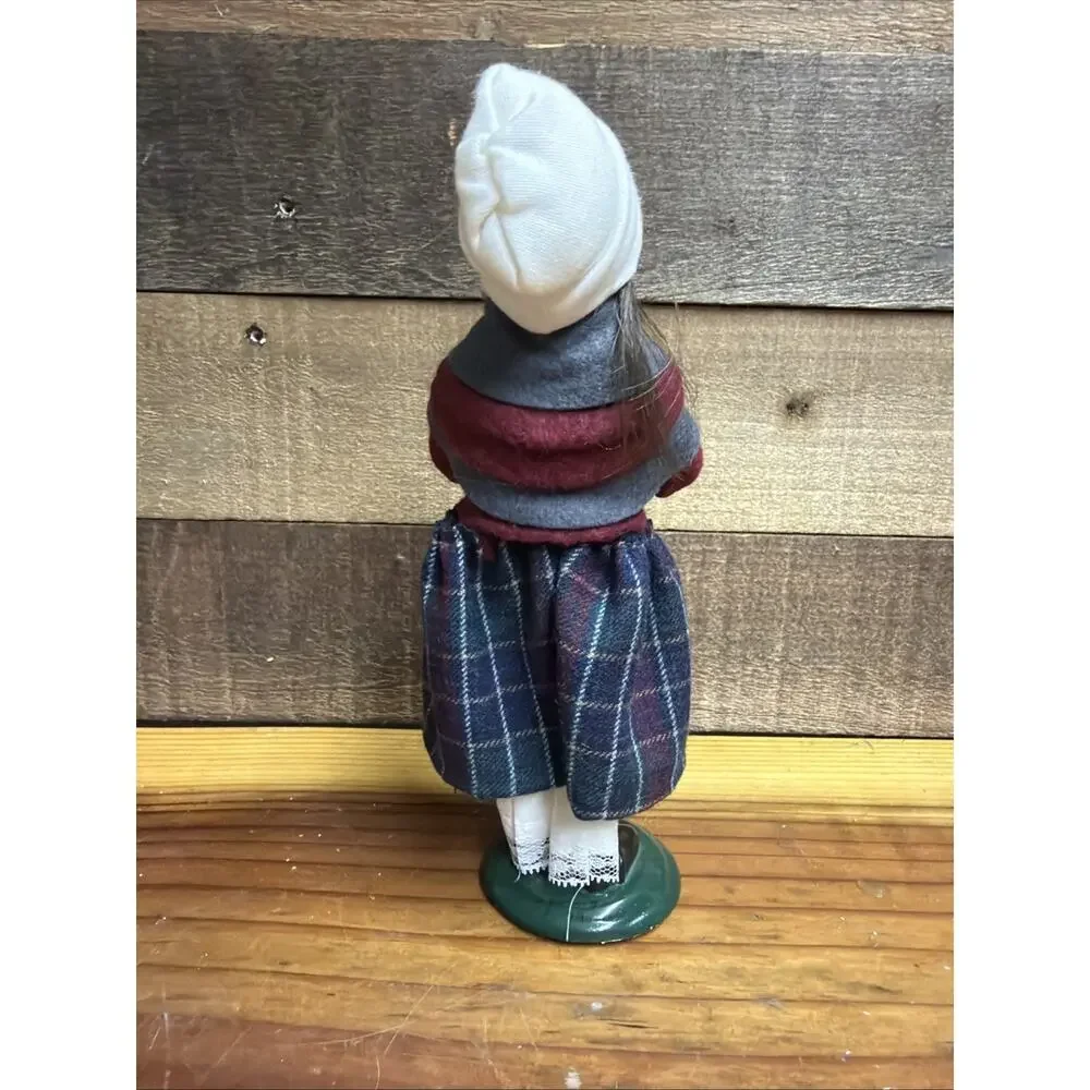 Byers Choice Carolers 1999 Cute Brunette Girl with Muff & Plaid Skirt 10”